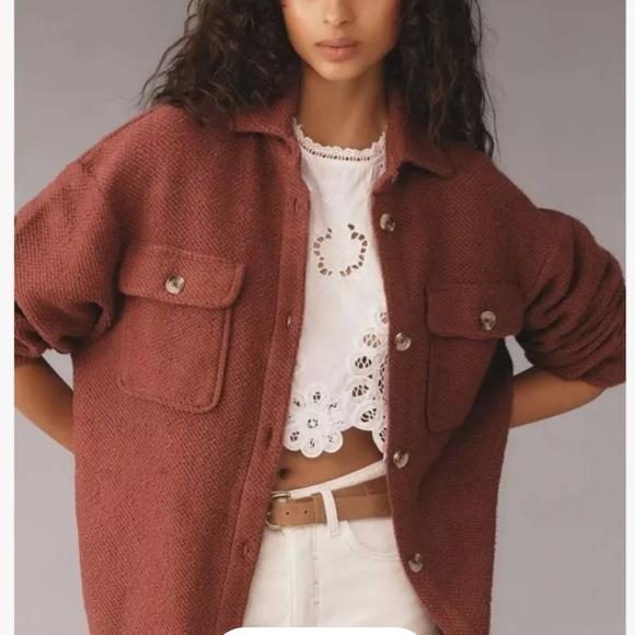 Anthropologie Jackets & Blazers - Anthropologie Rose Taupe Knit Shacket Shirt Tunic. Size Large
